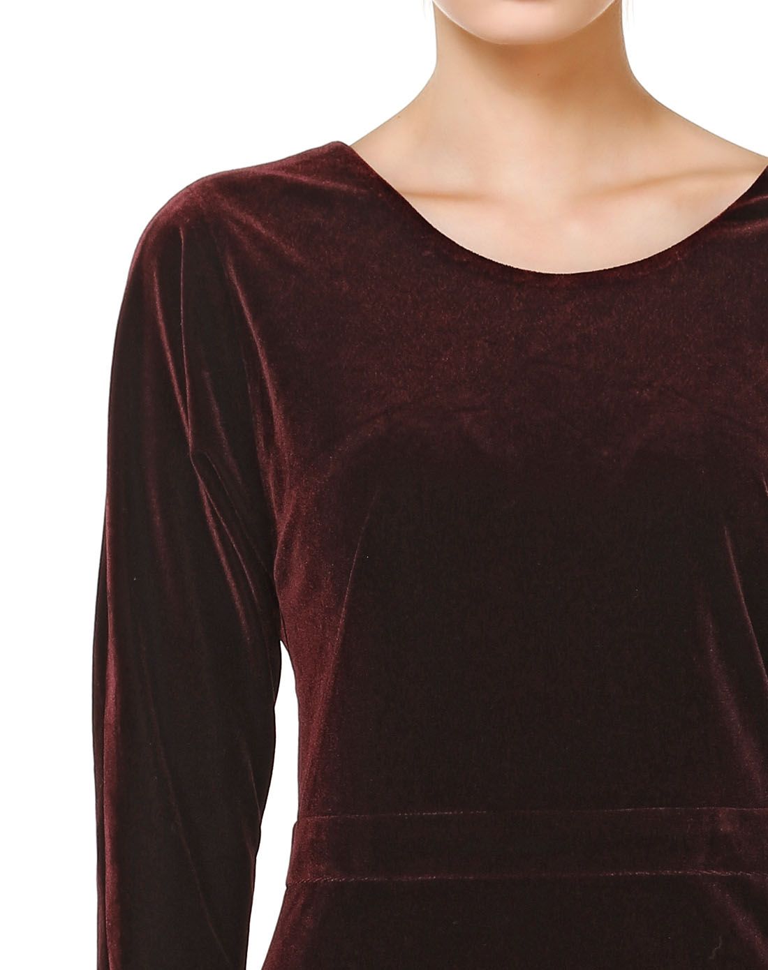 暗酒红色优雅淑女百搭长袖连衣裙