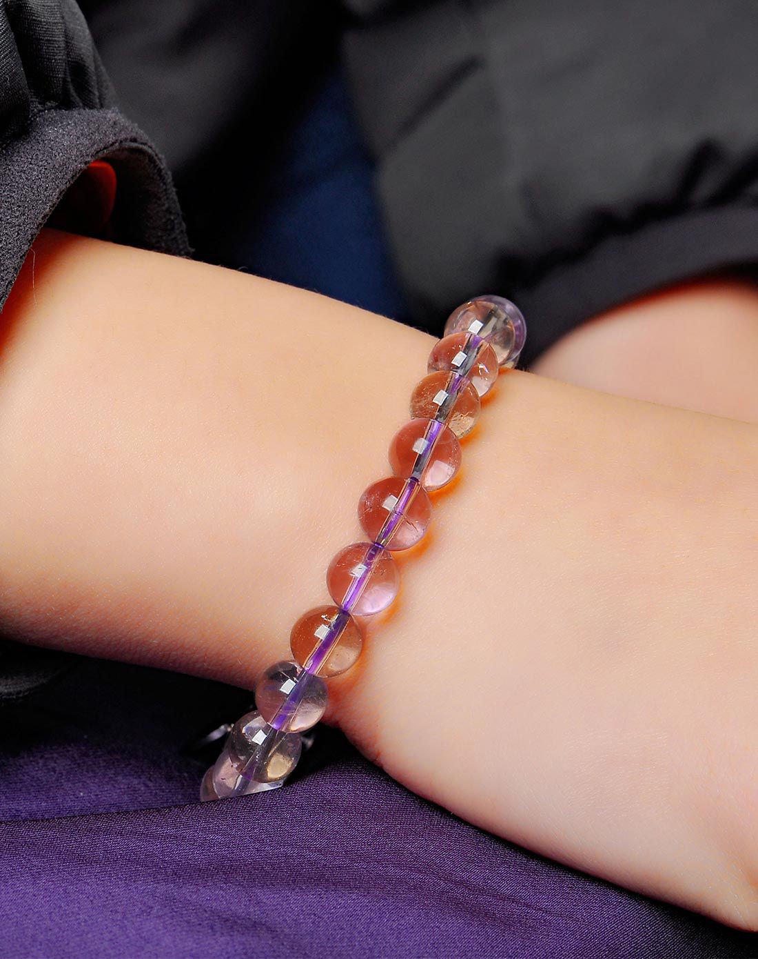 jolee 【品质保证 配送检测证书】天然紫黄晶圆珠手链女款手串