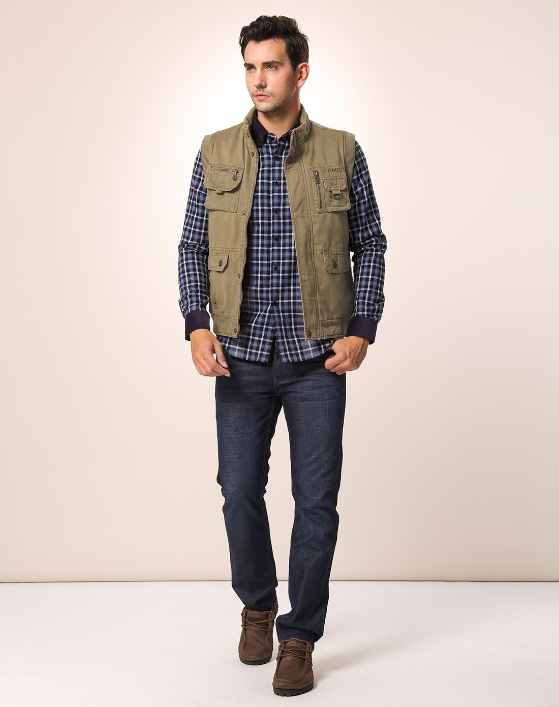 水洗直筒工装军旅 男款卡其色马甲