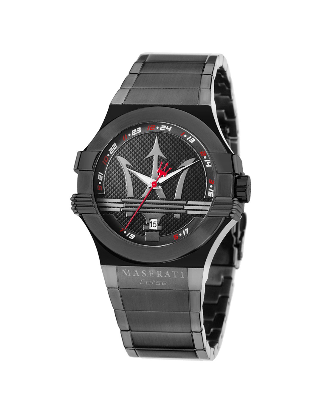 玛莎拉蒂男款三叉戟表盘精钢表带石英腕表