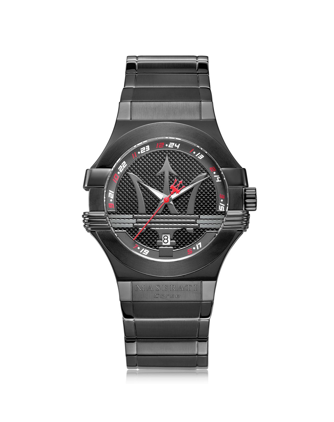 玛莎拉蒂男款三叉戟表盘精钢表带石英腕表