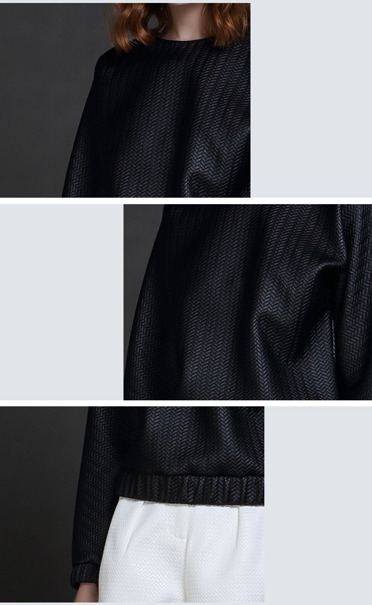 仿皮暗纹收腰套头衫