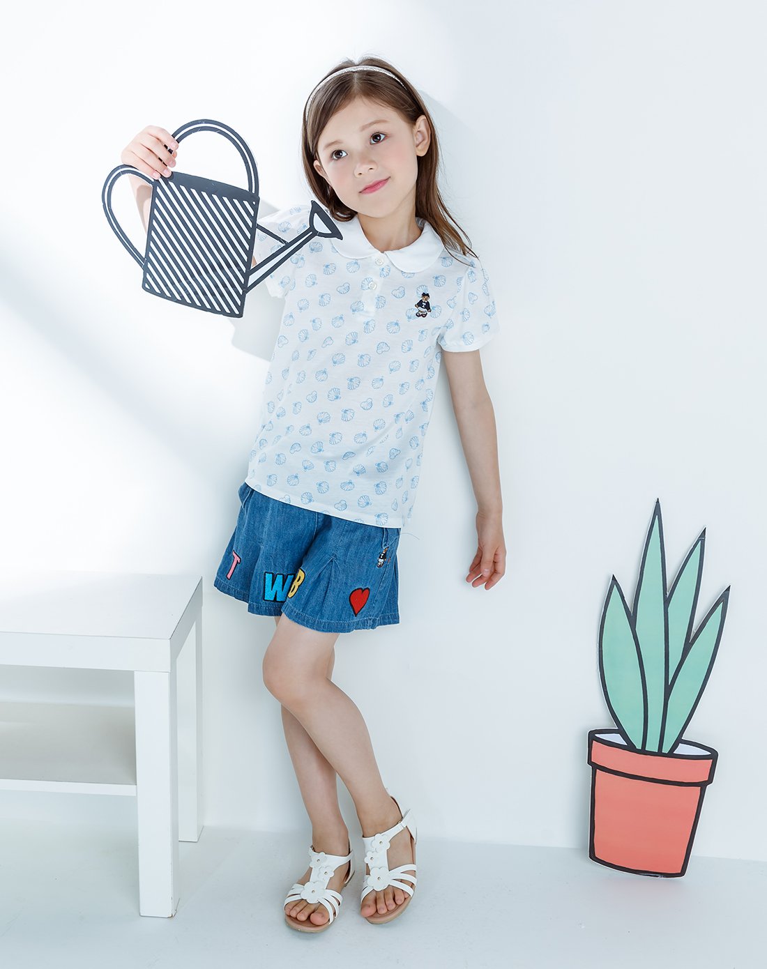 小熊teenie weenie女童蓝色满印图短袖polo衫tkha76552i50_唯品会