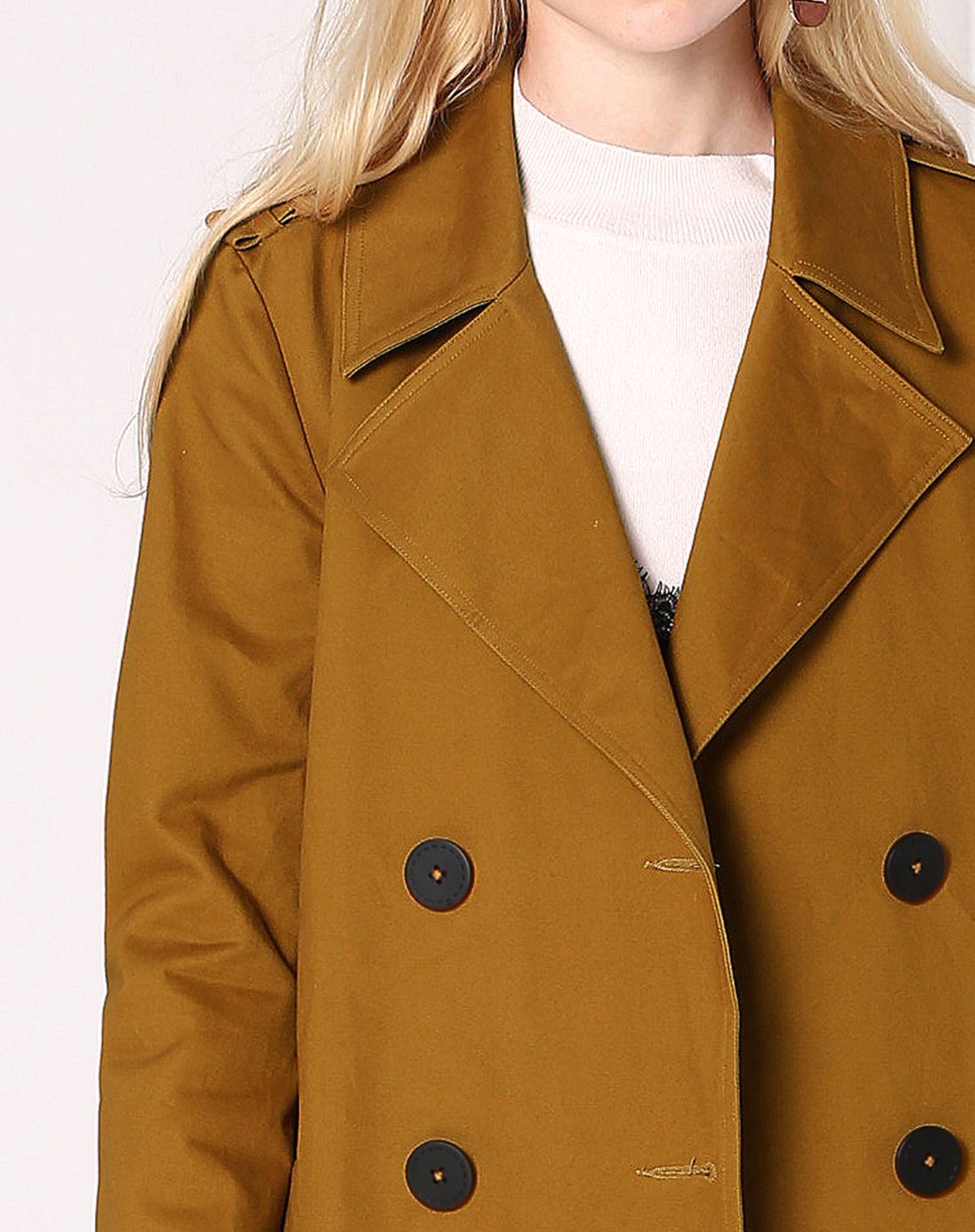棕色翻领中长款百搭双排扣风衣
