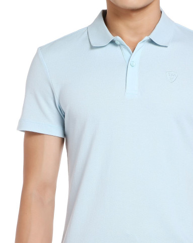 吸汗透气 男款冰蓝色翻领短袖运动t恤