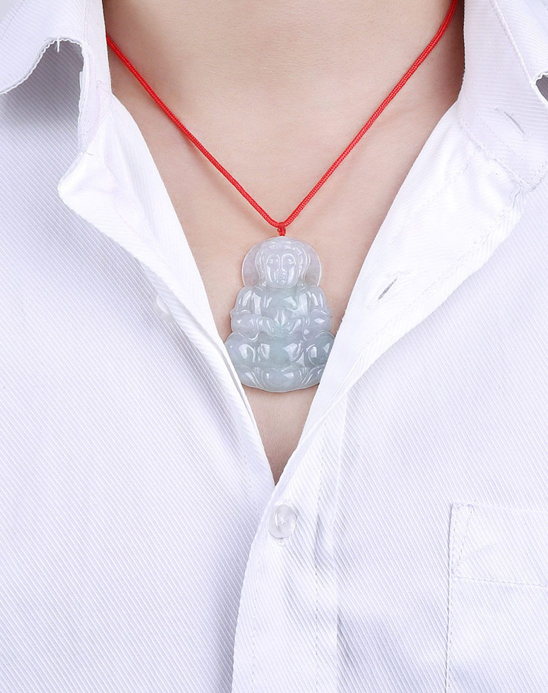 萃华a货翡翠观音项坠 男翡翠吊坠玉观音 (送红绳)
