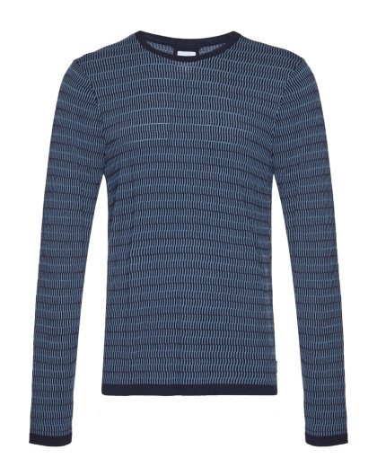 armani collezioni男款蓝色波浪条纹棉质针织衫