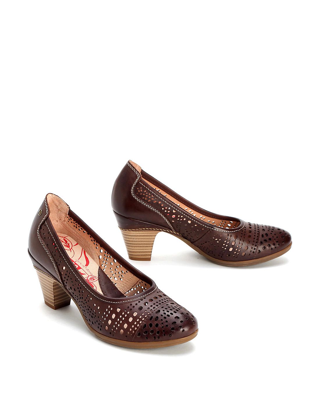 派高雁通勤咖啡色头层牛皮圆头女式单鞋