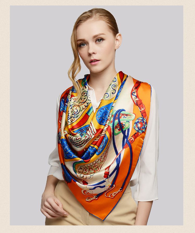 恒源祥 女款手工台版印花重磅真丝大方巾