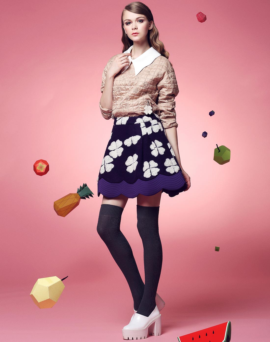 女装移动端专场浅咖特殊绣花夹棉四叶草装饰甜美上衣t44422055_唯品会