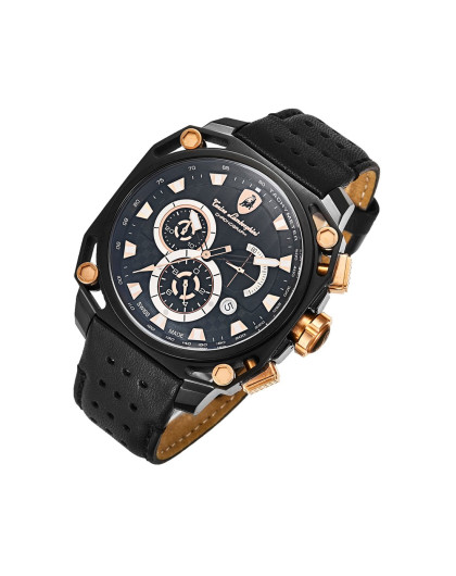 tonino lamborghini男款黑/金色皮带计时三眼腕表