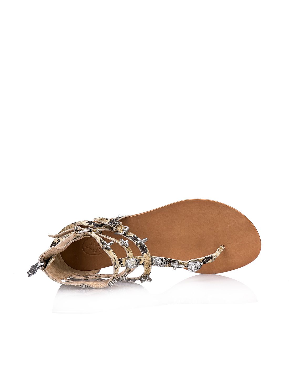 ash 肤色蛇皮夹趾平跟凉鞋