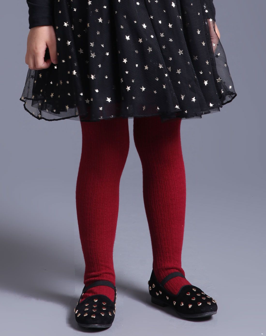 笛莎 女童酒红针织麻花连裤袜