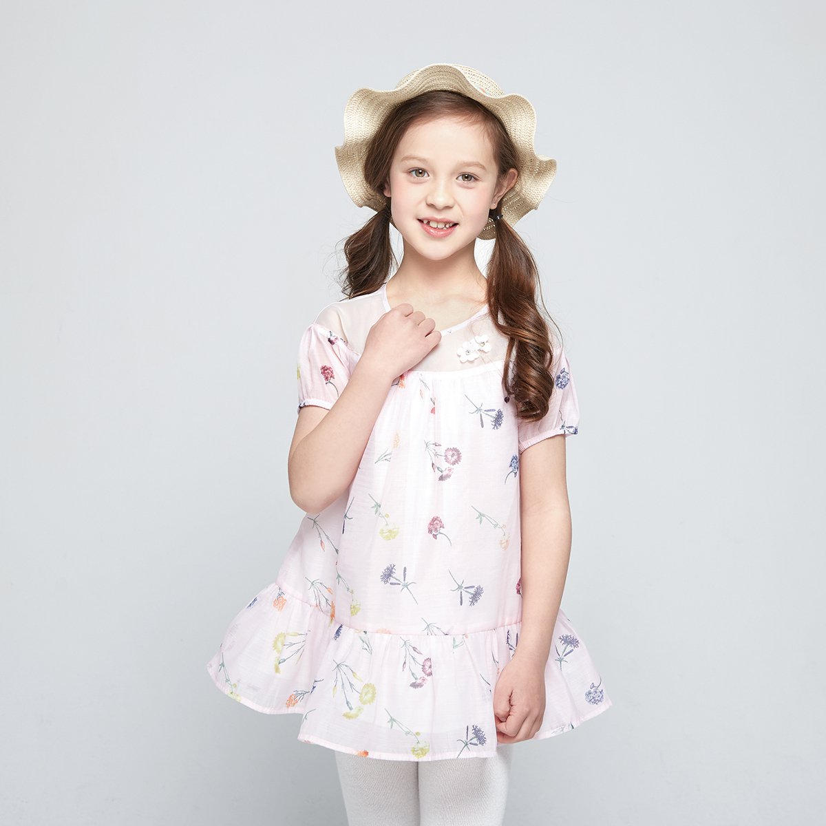 法国flordeer弗萝町 童装女童连衣裙雪纺碎花裙子