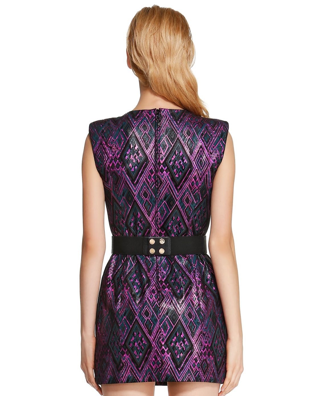 马天奴旗下女装皮草kodice紫红/黑色印染时尚无袖皮连衣裙ksa214lc1