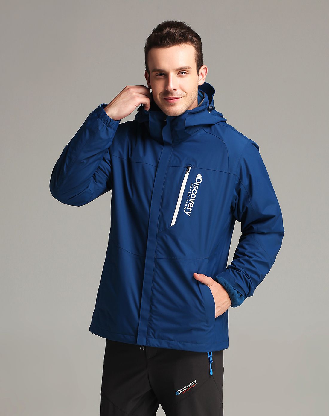 男式铁蓝灰贝尔大冒险明星同款三合一套绒冲锋衣