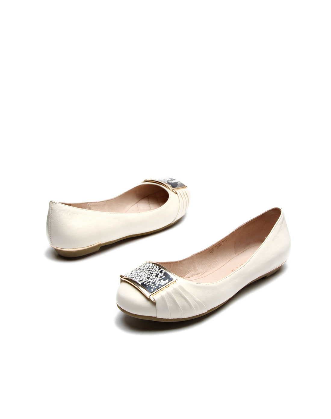 头层米白色羊皮方圆头休闲/时装浅口单鞋