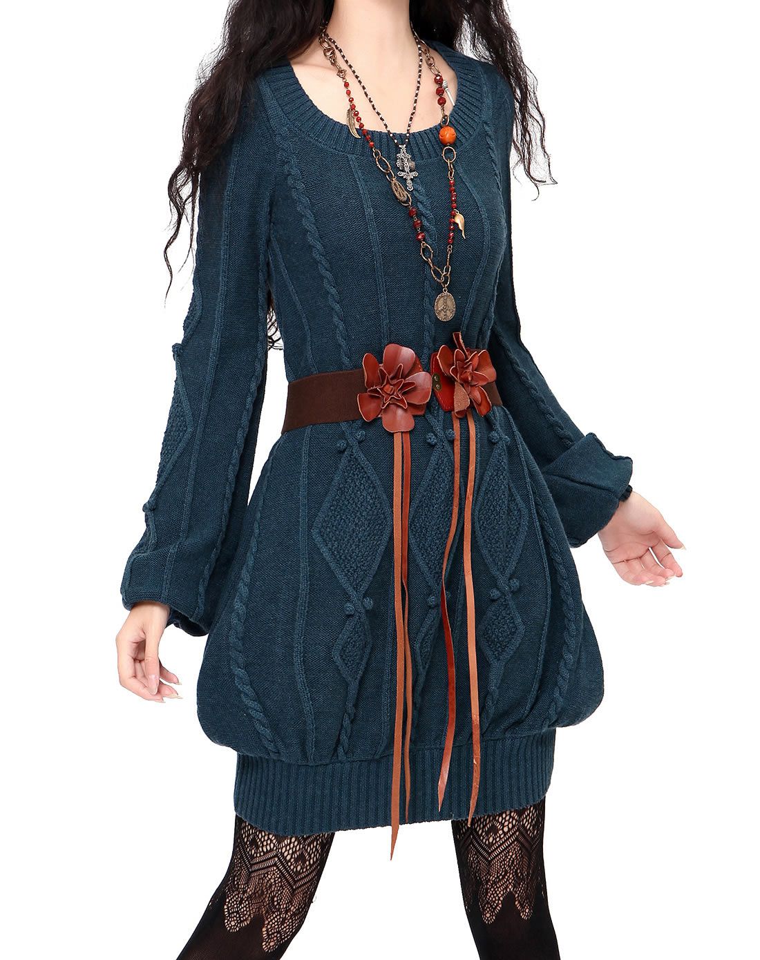 artka女装搭配专场 artka阿卡复古绞花中长款羊毛连衣裙