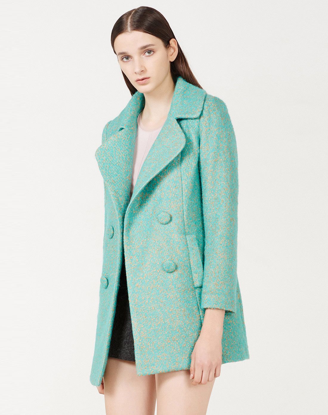 蓝绿都市时尚羊毛呢大衣