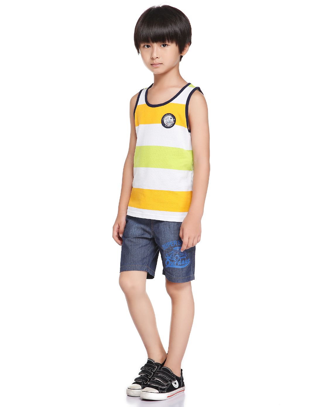 6-14岁男童舒适透气针织背心深黄