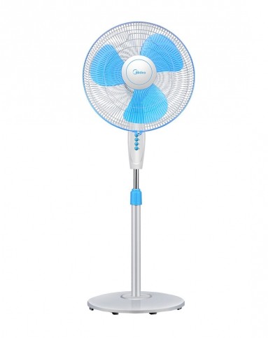 大牌风扇联袂上新-美的三叶机械3档风速静音摇头蓝白色落地扇fs40