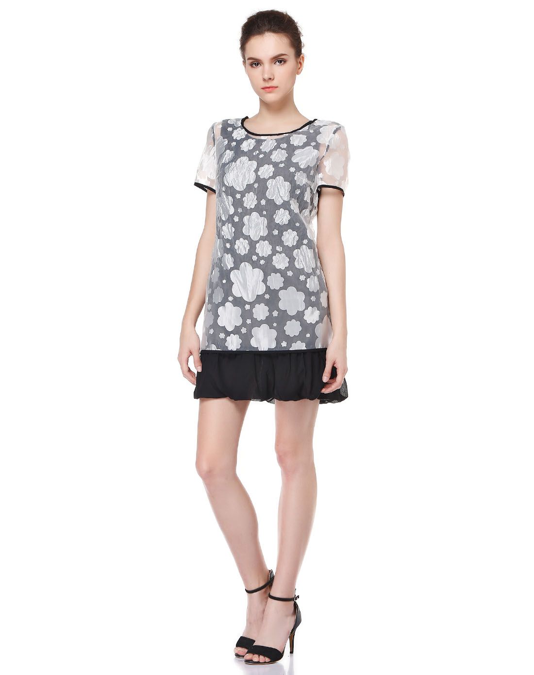 丹尼爱特daniel hechter女装专场 白/黑色英伦风时尚两件套短袖连衣裙