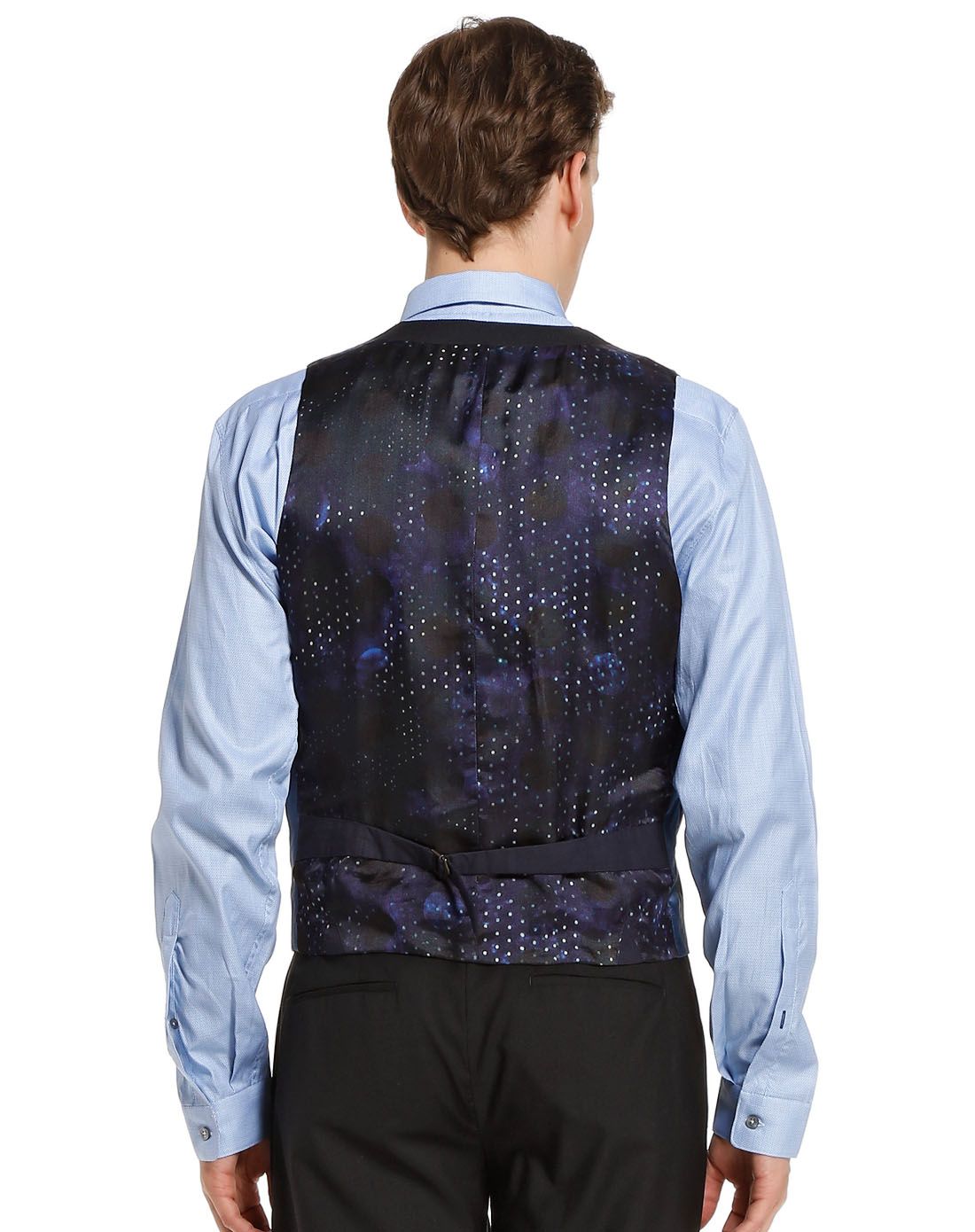 男款黑灰/深蓝紫色背面印花拼接时尚马甲