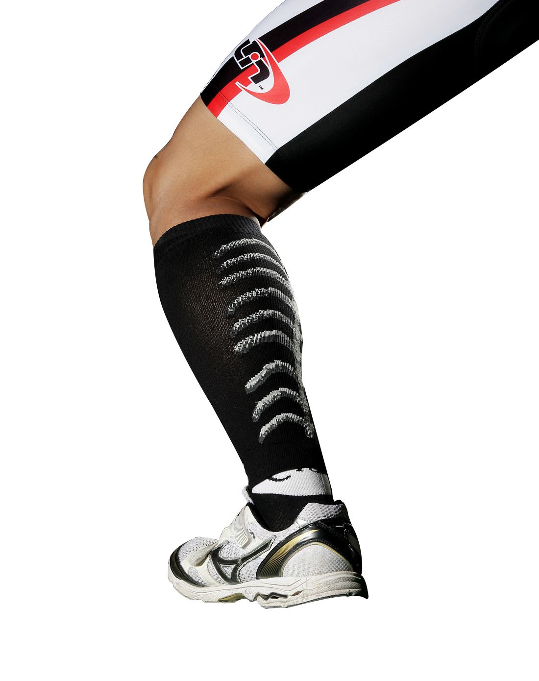 lin 骷髅头 男款黑色运动护腿套 2只装