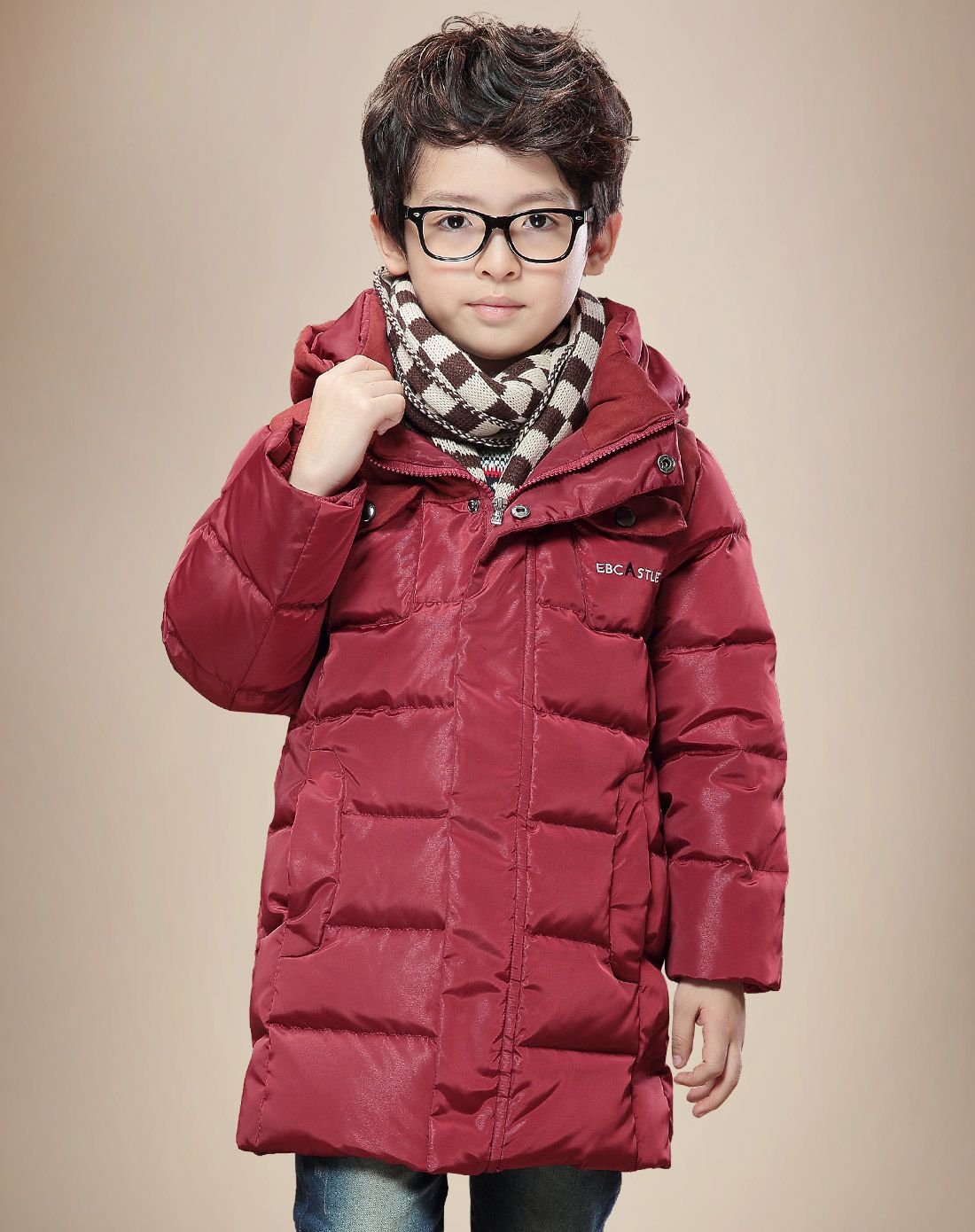 一贝皇城 男童酒红色羽绒服