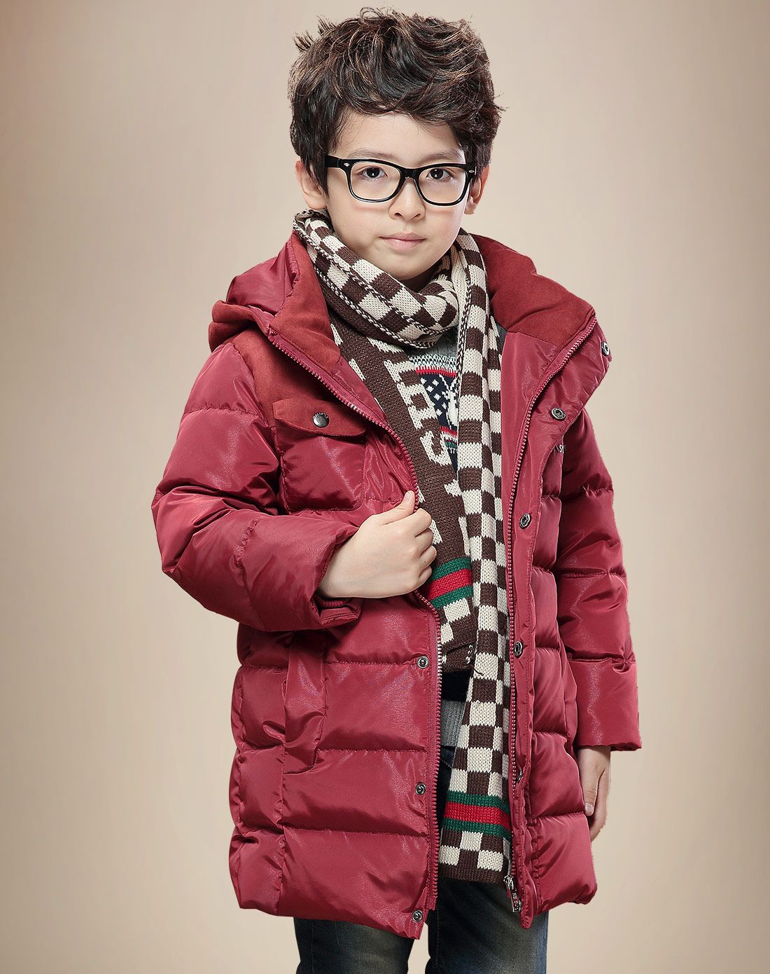 一贝皇城 男童酒红色羽绒服