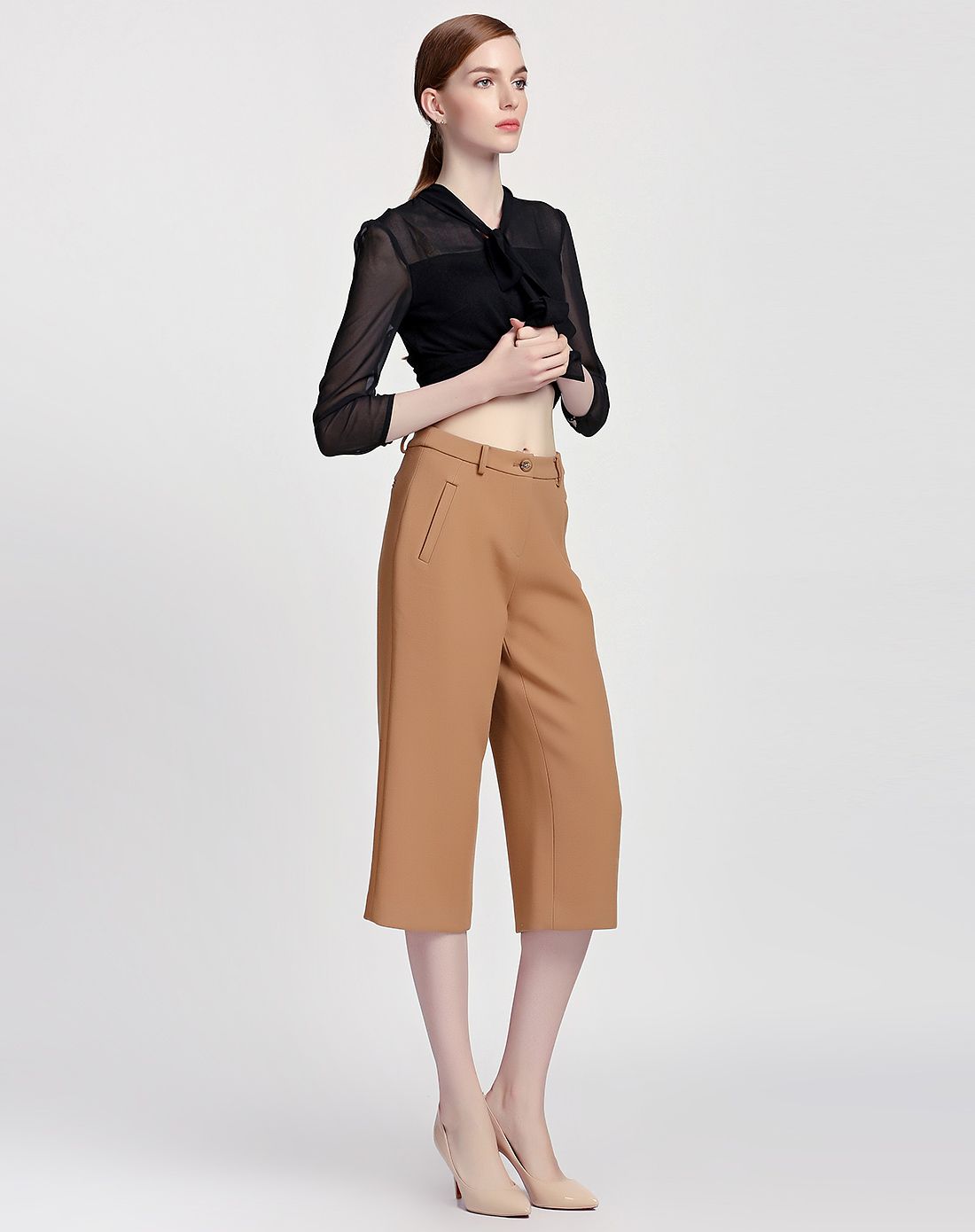 驼色时尚七分阔腿裤