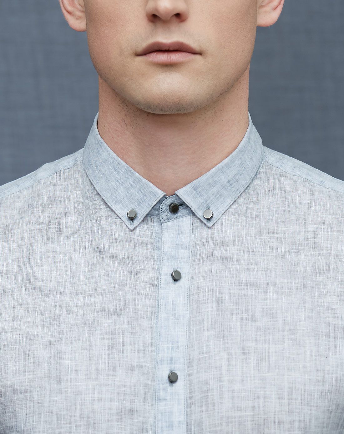 蓝标标准版型蓝灰色亚麻凉爽衬衫