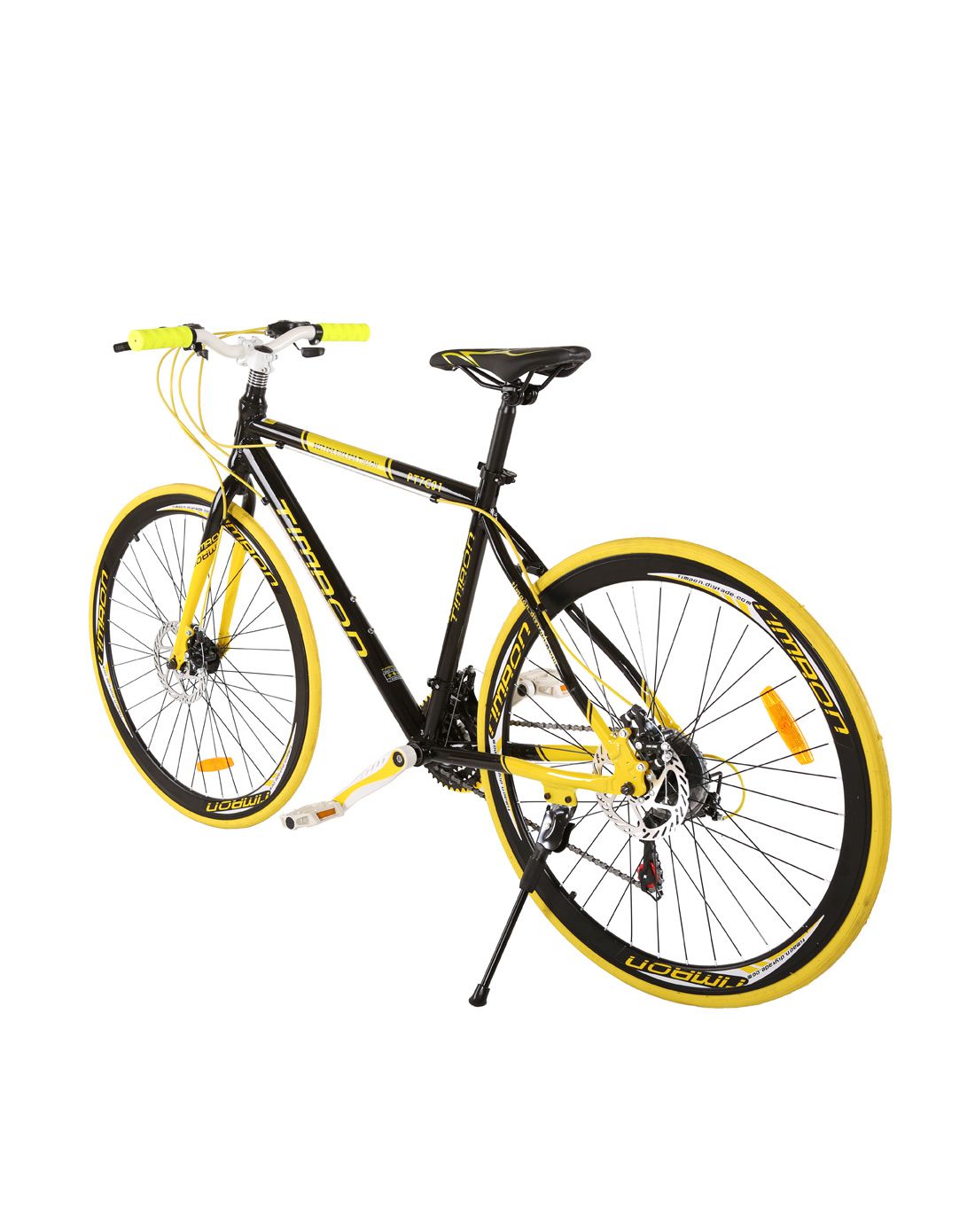 timaon 700c黑黄色时尚24s变速碟刹城市公路车tm27劲跑