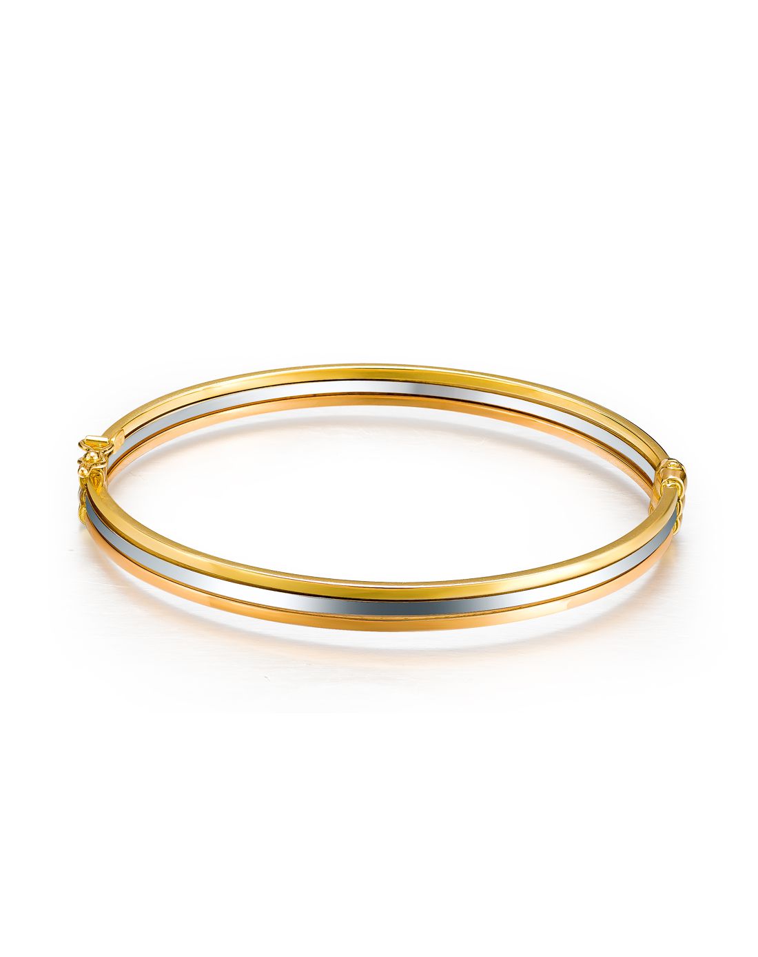 萃华18k金手镯 简约三色光面