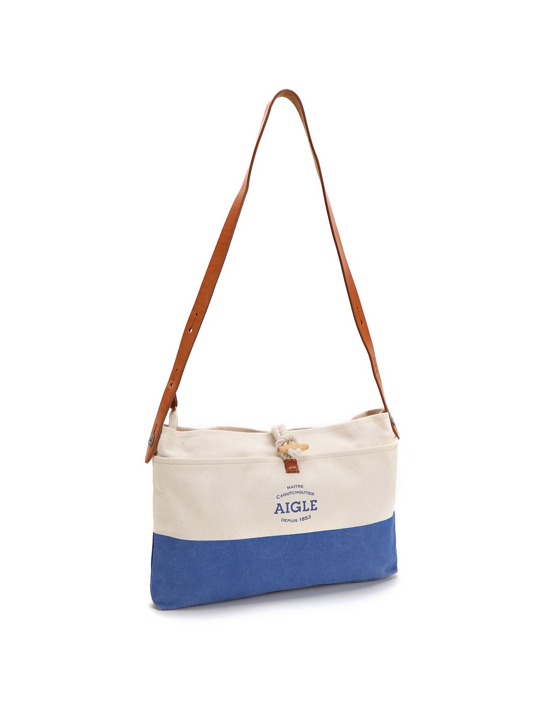 法国艾高aigle户外男女耐磨轻质 中性款米白配蓝色挎包 自然拼接a5027