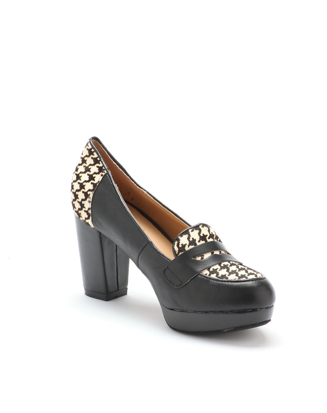 索菲娅safiya 黑色羊皮/白色印马毛/黑色pu单鞋