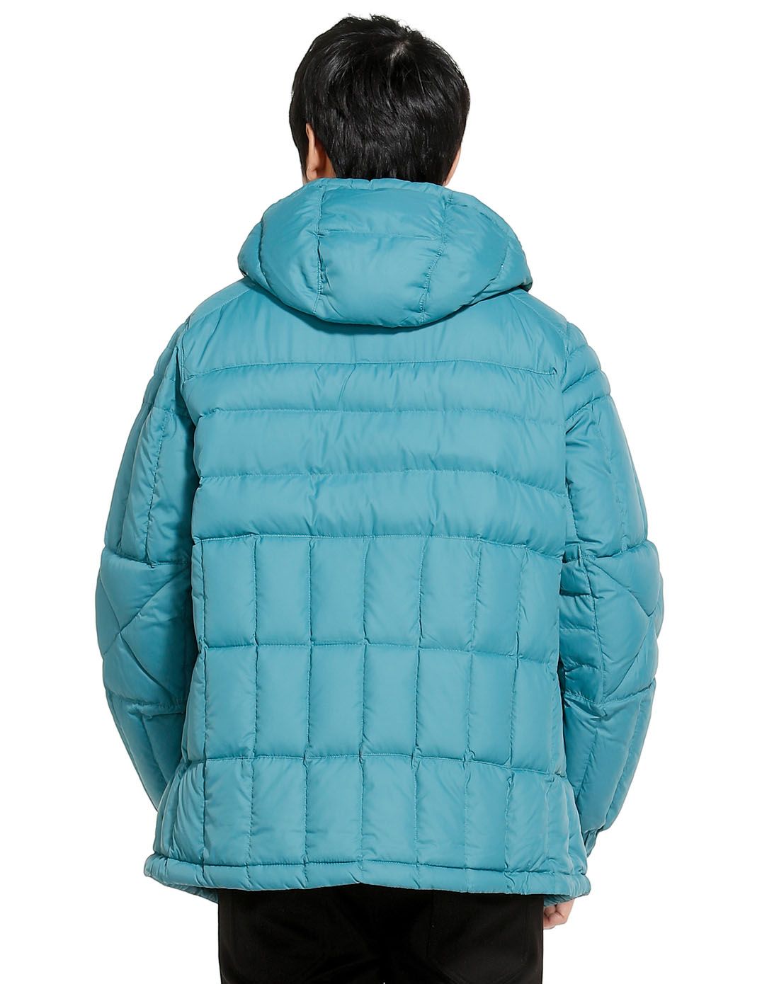 保暖简约 男款蓝绿色连帽长袖羽绒服