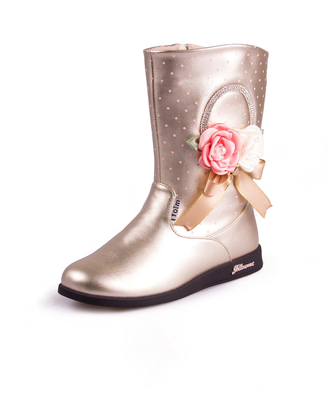 女童金色高帮真皮靴子