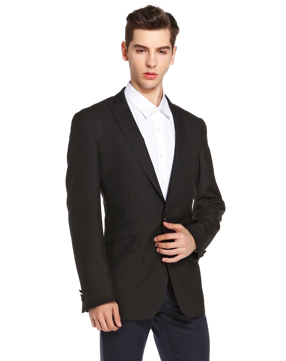 黑色单排一粒扣斯文百搭通勤西服