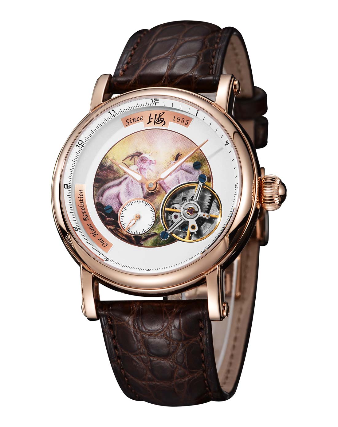 上海牌 羊年卡罗素陀飞轮机械表多功能男表