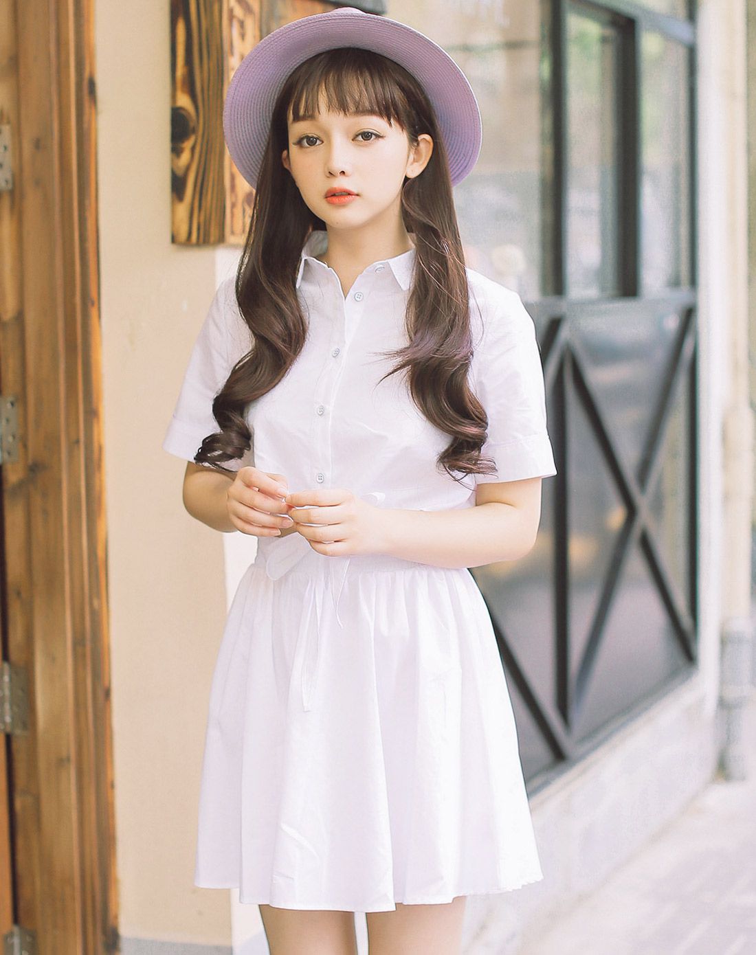 夏娜新款白色清纯可爱蝴蝶结连衣裙