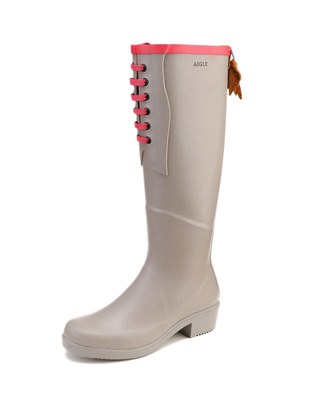 系带防水 女款沙黄配红色高帮胶靴