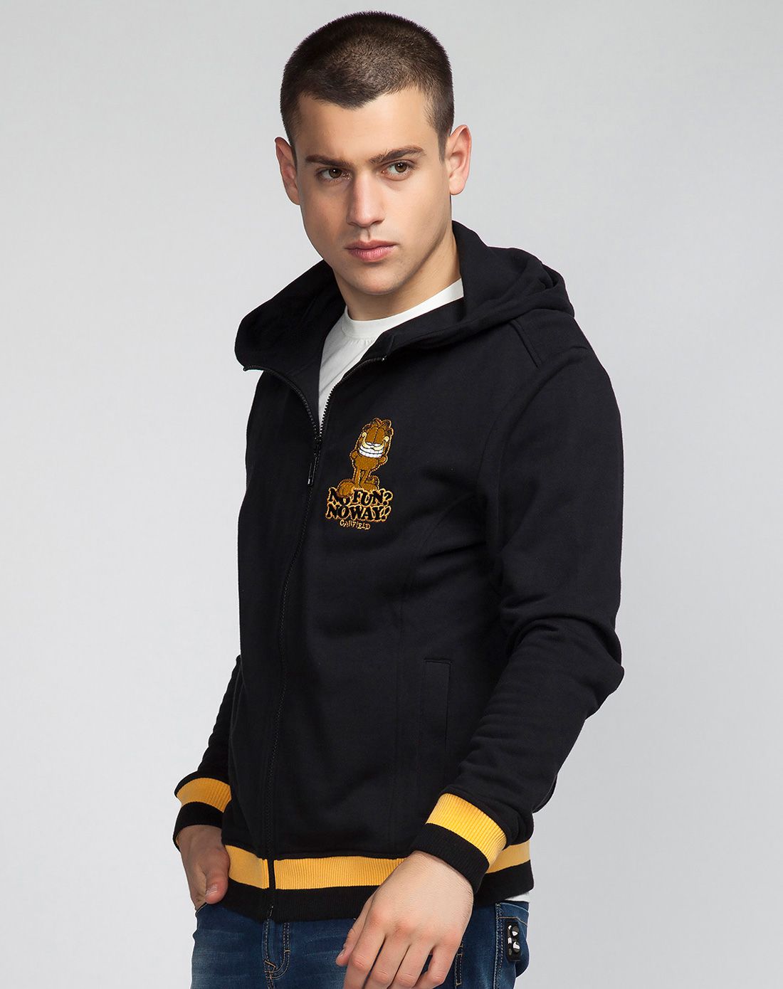 fun 男女潮流服装专场 garfield加菲猫联名系列 男款开胸连帽卫衣