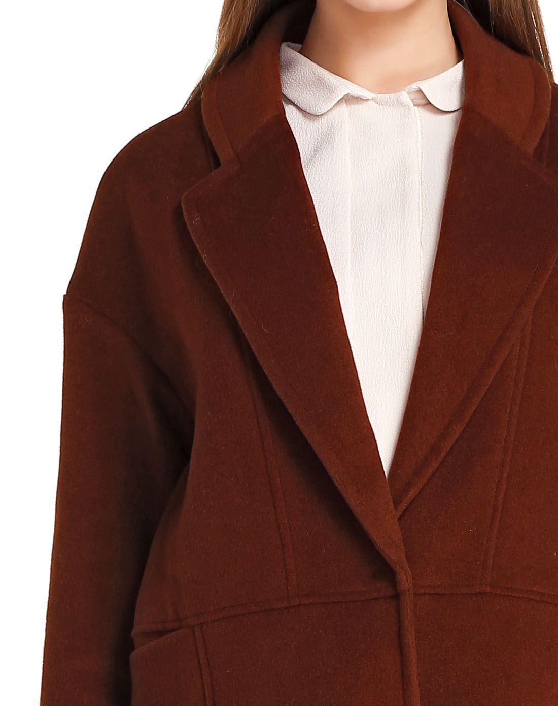 德桑深朱红色翻领魅力长袖大衣