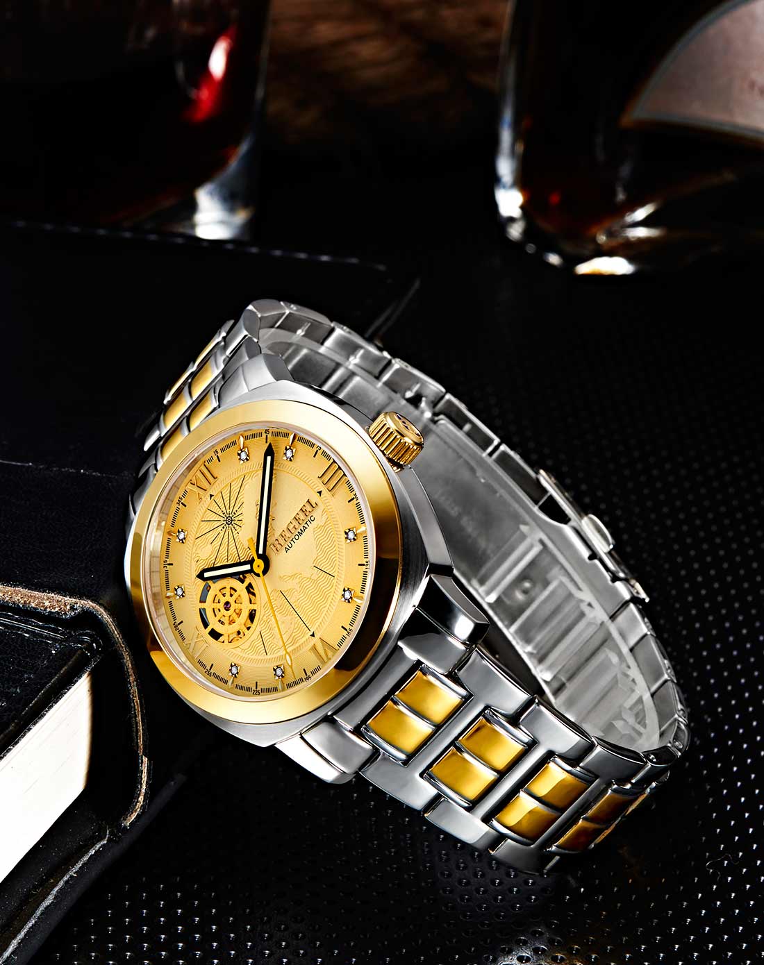 宾爵begeel 航海系列镂空真钻全自动机械精钢防水男表