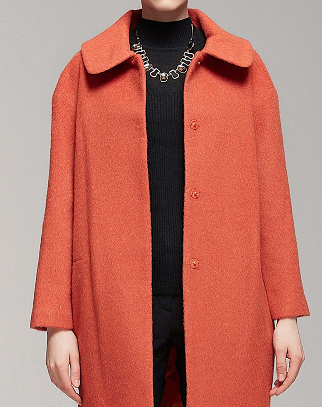 橘色简约小翻领o型大衣