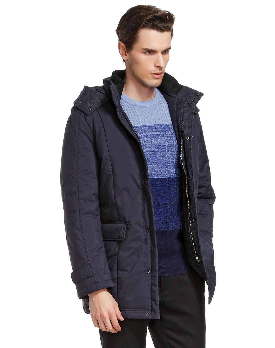 宾度j.benato男装专场 藏青色酷感潮流长袖羽绒服