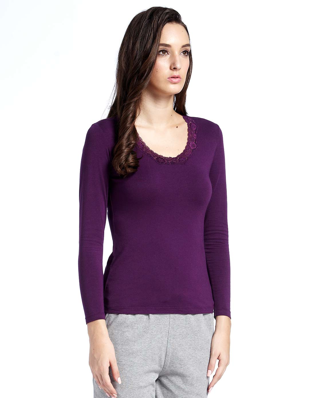 女款暗紫色典雅大方长袖打底衫