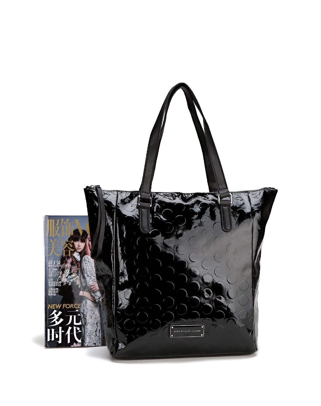 marc by marc jacobs女款黑色时尚大气漆皮手提包