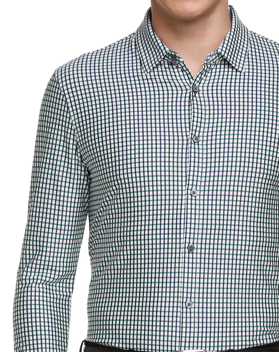 绿/白色格纹清新长袖针织衬衫